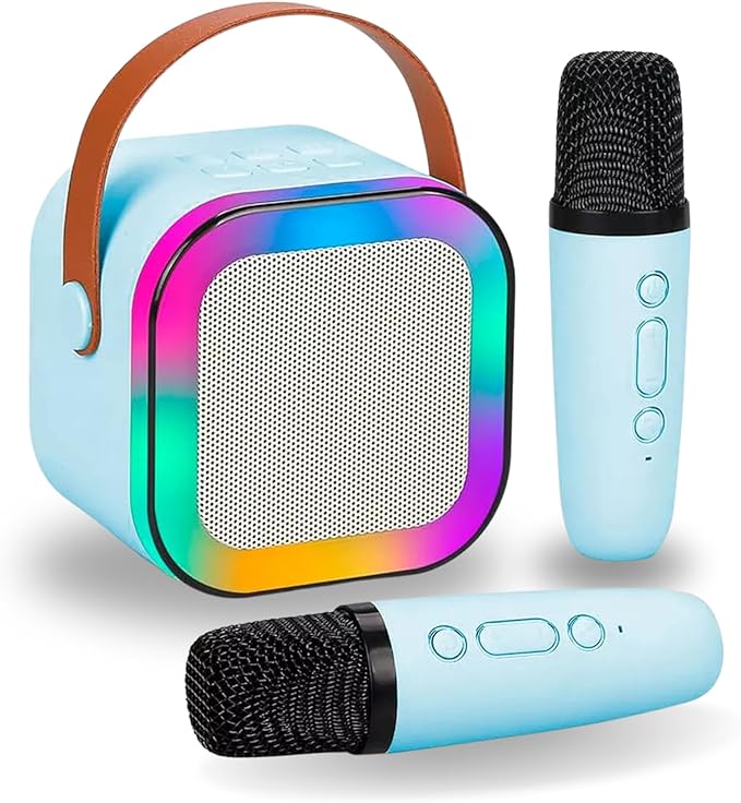 Karaoke Infantil Portátil com 2 Microfones Recarregável e Modos de Voz Divertidos - Diversão Musical para Crianças!