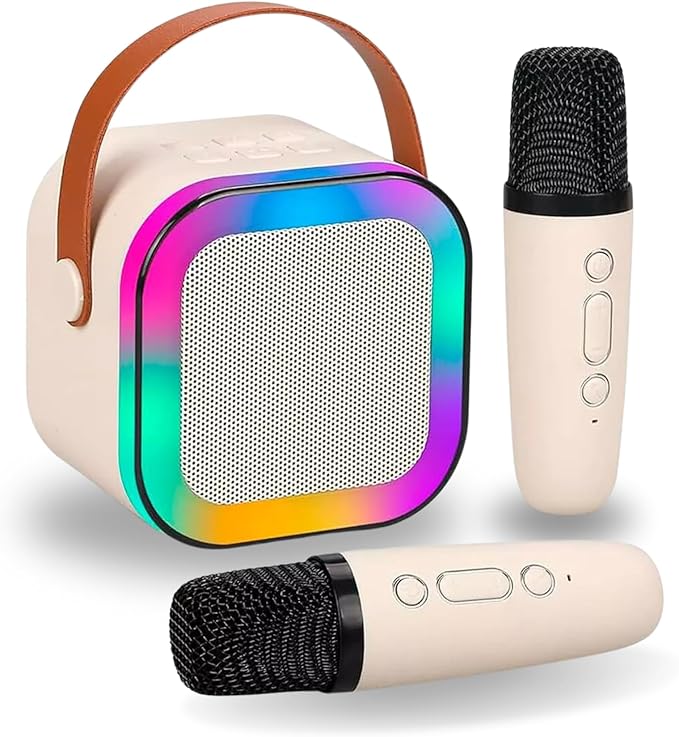 Karaoke Infantil Portátil com 2 Microfones Recarregável e Modos de Voz Divertidos - Diversão Musical para Crianças!