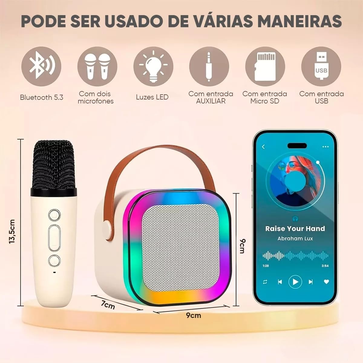 Karaoke Infantil Portátil com 2 Microfones Recarregável e Modos de Voz Divertidos - Diversão Musical para Crianças!