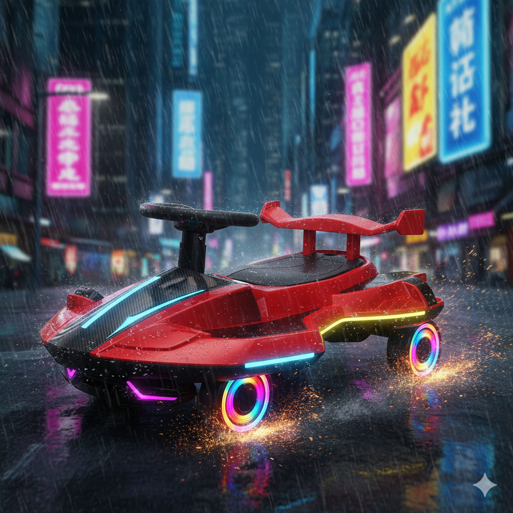 Carrinho Elétrico Infantil com Giro 360°,  Luzes Frontais e Laterais (+ BRINDE EXCLUSIVO)