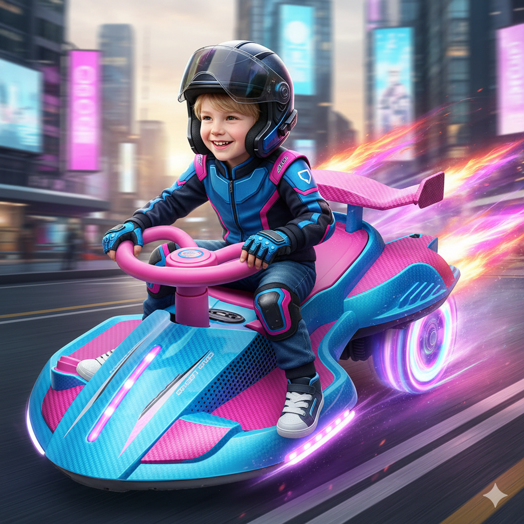 Carrinho Elétrico Infantil com Giro 360°,  Luzes Frontais e Laterais (+ BRINDE EXCLUSIVO)